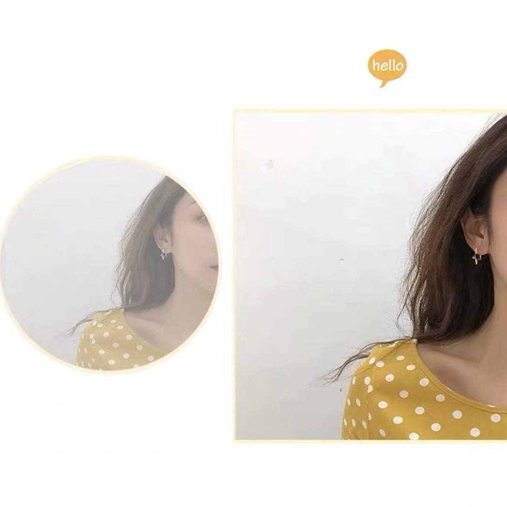 Gold Star Zircon Stud Earrings Silver Posts - Picture 4 of 5